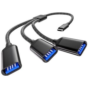 NEUTYPECHIC USB C splitter 1 naar 3, adapter Tipo C stekker naar USB A 2.0 female kabel, USB Y-kabel voor OTG, gegevensoverdracht, poort-extender power verdeler voor MacBook, Pro iMac PS4 PC Samsung