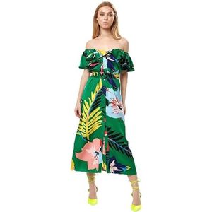 Liquorish Vrouwen Riemjurk met Off Shoulder Mouwen in Groene Bloemenprint Bruiloft, 14