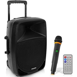 1200W Portable Bluetooth PA Speaker - 12’’ Subwoofer, LED Battery Indicator Lights w/Built-in Rechargeable Battery, MP3/USB/SD Card Reader, and UHF Wireless Microphone - Pyle PSBT125A