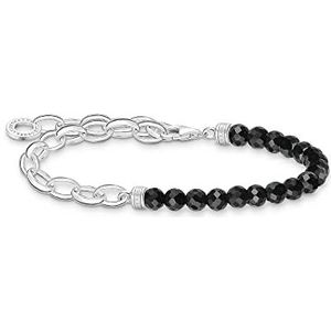 Thomas Sabo Damen Charm-Armband mit schwarzen Onyx-Beads Silber, 925 Sterlingsilber, Länge: 16-19 cm, A2098-130-11-L19