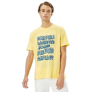 Koton Heren Graffiti Bedrukt Crew Neck Short Sleeve Katoenen T-shirt, geel (151), L