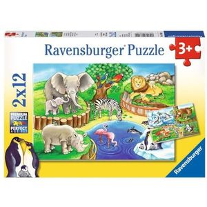 Tiere im Zoo. Puzzle 2 x 12 Teile