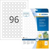 HERMA zelfklevende verwijderbare multifunctionele etiketten, 96 etiketten per A4-vel, 2400 etiketten voor printers, rond, Ø 20 mm (4386), wit