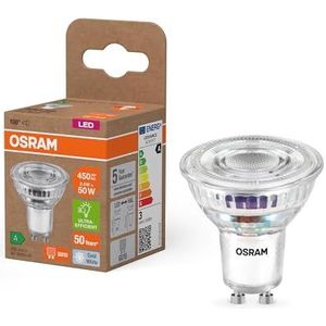 OSRAM Energieklasse LED-reflectorlamp PAR16 met 2,5 W, 450 lm, koud wit (4000 K) van loodvrij glas met GU10 voet in energie-efficiëntieklasse A, 50 mm diameter, IP20,6 verpakking