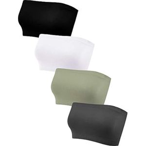 Geyoga 4 Pieces Strapless Bandeau Bra, Seamless Bralettes Stretchy Non Padded Bandeau Tube Top Bra for Women(Vivid Colors,Large)