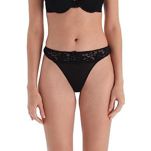 Dagi Dames Lace Gedetailleerde Thong, Zwart, S, zwart, S