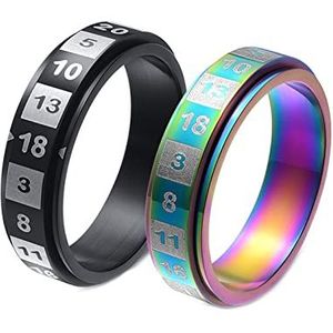 Fidget ringen voor angst voor mannen, 6 mm nummers draaibare anti stress fidget spinner ring, kleurrijk/zwart, Roestvrij staal, Geen edelsteen