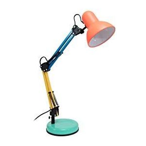 Fisura - Vintage bureaulamp ""Ralph"". Flexo lamp compatibel met E27 lampen. Metalen bureaulamp, 14 cm x 14 cm x 57 cm. (Koraal, geel, blauw en groen)