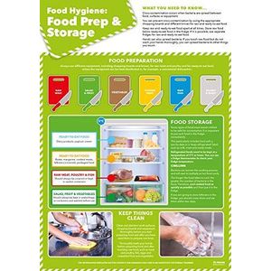 Daydream Education Voedselbereiding en -opslag | Gezondheid en veiligheid posters | Gelamineerd glanzend papier 420 mm x 594 mm (A2) | Kantoor- en commerciële wandkaarten voor gezondheid en veiligheid