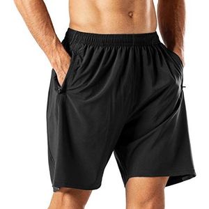 Korte hardloopbroek voor heren, sneldrogend, sport, korte broek met ritszak, zwart., S