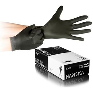 HANSKA Wegwerphandschoenen, 100 stuks, nitril, zwart, poedervrij, wegwerphandschoenen, milieuvriendelijke, niet-steriele rubberen basis, geschikt voor medische omgevingen, levensmiddelverwerking (100