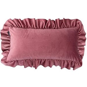 Velvet ruffle small sierkussen in oud roze velours met zachte ruches (60x30 CM)