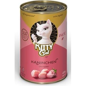 KITTY Cat Paté Konijn, 6 x 400 g, natvoer voor katten, graanvrij kattenvoer met taurine, zalmolie en groenlipmossel, compleet voer met een hoog vleesgehalte, Made in Germany