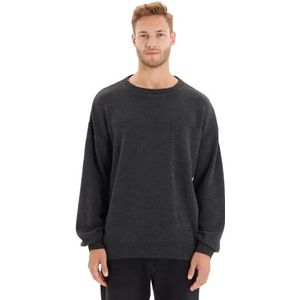 Trendyol Heren sweatshirt met ronde hals, effen oversized sweatshirt, antraciet, XL, Antraciet, XL