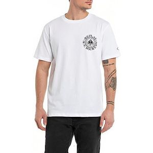 Replay Heren T-shirt Korte Mouw Ronde Hals Logo, Wit (White 001), S, Wit 001, S