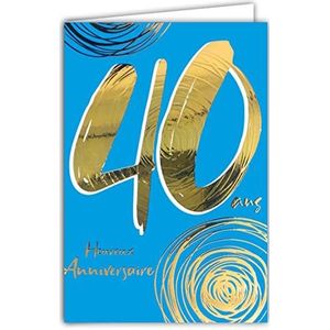 Afie 69-2640 wenskaart voor de 40e verjaardag in goud glanzend gestructureerd voor heren, kleurtextuur, voor binnen, met enveloppen, gemaakt in Frankrijk, ColorAges