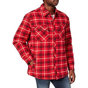 Urban Classics Hemdjas voor heren, winterjas in flanellen hemdstijl, warm gevoerd, houthakkerslook, maat S tot 5XL, rood/zwart/wit, L
