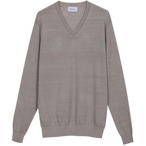 Diana Studio - Scheermen bovendeel met V-hals van 100% linnen, heren, lange mouwen, casual fit, Beige, XL