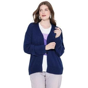 Ulla Popken Gebreid vest voor dames, grote maten, plus size, kort, oversized, open jas, wolgehalte, donkerblauw, 42-44