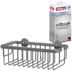 tesa MOON GREY Doucherek voor wandmontage zonder boren, mat grijs - éénlaags en extra diep - voor badkamers in industriële en moderne stijl - met kleefoplossing - 92 mm x 250 mm x 125 mm