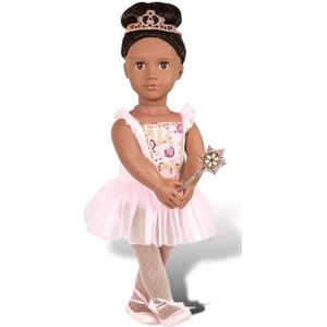 Our Generation Sugar Fairy Delmy 46 cm mobiele pop met kleding en accessoires, roze jurk, toverstaf en diadeem, speelgoed vanaf 3 jaar