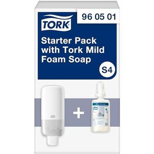 Tork Starterspakket met dispenser voor milde schuimzeep, wit S4, mild geparfumeerde formule, dispenser en 1 x 1.000 ml navulverpakking, 960501