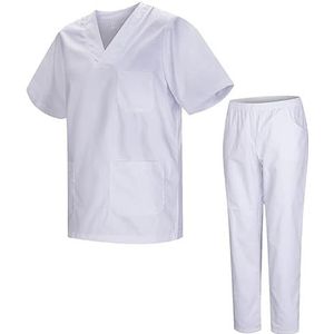 MISEMIYA - 2-817-8312, pak en broek voor sanitair, uniseks, medische uniformen, pak van 2 stuks, Wit, XXL