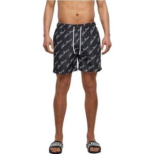 Urban Classics heren Onderbroeken Zwemshort met patroon,Blackscript-logo,L