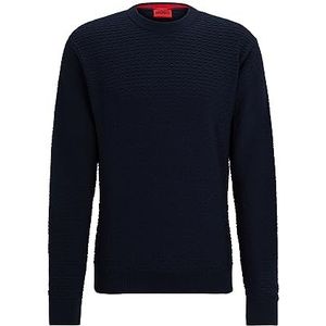 HUGO Heren Sonderson Relaxed-Fit trui van puur katoen met gebreide structuur, Navy410, M