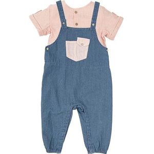 BABIDU Kinderset met tuinbroek van jeansstof en T-shirt met korte mouwen met roze strepen, uniek, 24 maanden, uniseks baby, Uniek, 24 Maanden