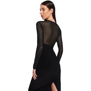 Trendyol Rechte midi-jurk met lange mouwen voor de dag en nacht slanke jurk, zwart, XL