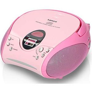 Lenco SCD-24 CD-speler voor kinderen, radio, stereo-installatie, Aux-in-hoofdtelefoonaansluiting, lcd-scherm, batterij en voeding - roze