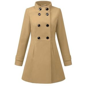 Allegra K Women's Stand Collar Double Breasted Slant Pockets Trendy Outwear Winter Coat Large Khaki