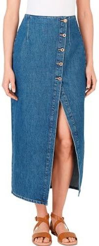 Spijkerrok - Blauw - Denim - Hoge Taille - Knoopsluiting - Split Aan De Zoom