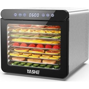 YASHE Roestvrijstalen droogautomaat met digitale besturing (temperatuur tot 75 °C, timer tot 48 uur), 9 plateaus voor groenten en fruit, ventilator aan de achterkant voor 360° luchtcirculatie, 800 W