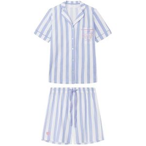 women'secret Pyjama overhemd kort 100% katoen paars buurman blond, Medium Blauw, L