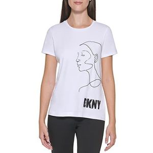 DKNY Dames met Woman's Head Sketch T-Shirt, Wit, XXS