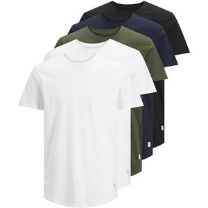JACK & JONES Heren T-shirt Effen Ronde Hals T-Shirt, Wit/Detail:2 Wit - 1 Zwart - 1 Navy -1bos, L