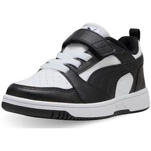 PUMA Unisex Kids Rebound V6 LO AC+ PS sneakers, wit zwart, 35 EU, Puma Wit PUMA Zwart, 35 EU