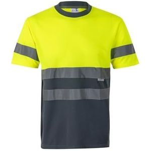 VELILLA Technisch T-shirt, tweekleurig, hoge zichtbaarheid, grijs en neongeel, S