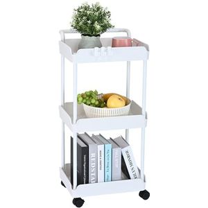 VEVOR 3-laags rollende utiliteitswagen, keukenwagen met afsluitbare wielen, multifunctionele opbergwagen met handvat voor kantoor, woonkamer, keuken, beweegbare opbergmand, organizer planken, wit