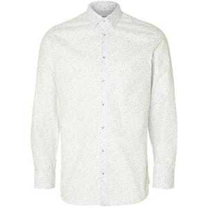 SELETED HOMME Heren Slhslimdetail Shirt Ls Classic Noos overhemd, Helder Wit/Aop: bloem, L