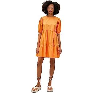 Koton Katoenen jurk voor dames, ronde hals, pofmouwen, volumineuze jurk, oranje (200), 34