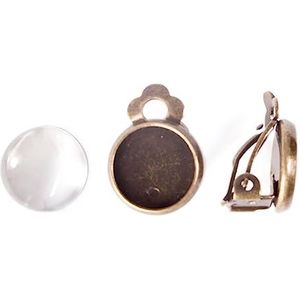INNSPIRO Medaillon-oorbellen, metaal, schijf, goud, antiek, met cabochon-glas, diameter 10 mm., 10mm, Metaal