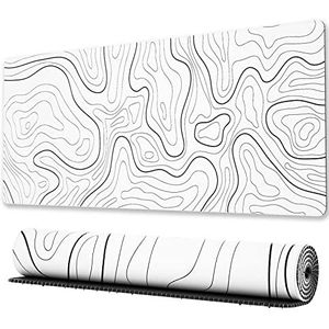 Ovenbird Grote gaming muismat met gestikte randen, minimalistische topografische kaart bureaumat, verlengde XL-muismat met antislipbasis, leuke bureaumat voor toetsenbord en muis, 80,0 x 30,0 cm, wit