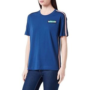 Love Moschino Dames Regular Fit Short-Sleeved with Striped Tape Along Shoulders Sleeves and Logo Patch T-Shirt, Blauw, 46