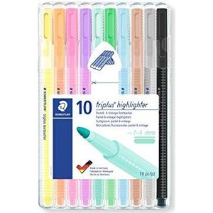 STAEDTLER Triplus highlighter, ergonomische driehoekige vorm, variabele punt, ideaal voor kleine teksten, hoge kwaliteit, made in Germany, set van 10 pastelkleuren, 362 CSB10