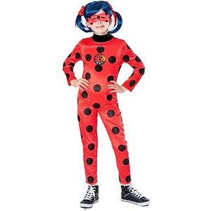 Rubie’s 301446-S Miraculous Ladybug Premium kostuum voor meisjes, fluwelen jumpsuit met glinsterende stippen, lenticulaire badge en masker, voor verjaardag, Kerstmis en Halloween,Rood & Zwart