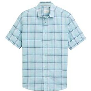 TOM TAILOR Herenhemd met korte mouwen, regular fit, met linnen aandeel, 37335 - Pastel Turquoise Check, XL