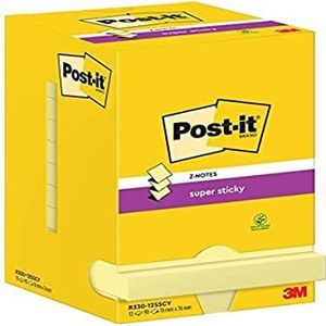Post-it Super Sticky Z-Notes, kanariegeel, 76 mm x 76 mm, 90 vellen/pad, 12 pads/pack